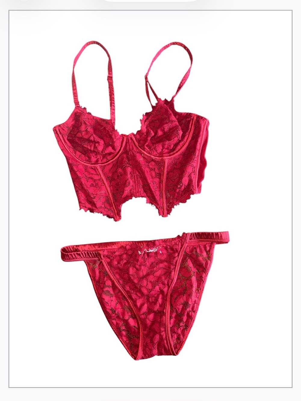 Cosabella Red Lace Longline Underwire Bustier Bra Bikini bottom Top set 32B